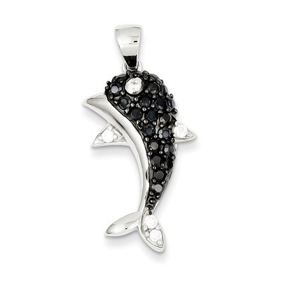 Black &amp; White Diamond Dolphin Pendant Sterling Silver QP2115, MPN: QP2115, 191101526695