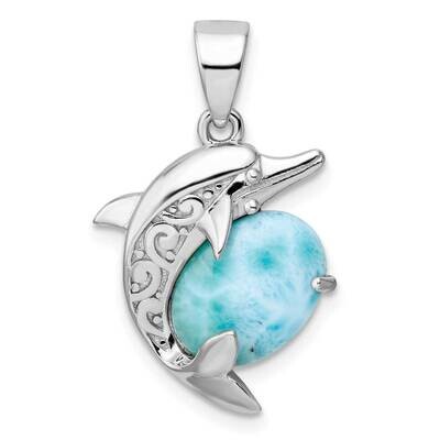 Filigree Dolphin Larimar Pendant Sterling Silver Rhodium-Plated Polished QC11087, MPN: QC11087,