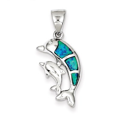 Blue Inlay Created Opal Dolphin Pendant Sterling Silver QC7683, MPN: QC7683, 883957532660