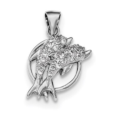 CZ Diamond Double Dolphin Pendant Sterling Silver Rhodium-plated Polished QC8725, MPN: QC8725, 1911…
