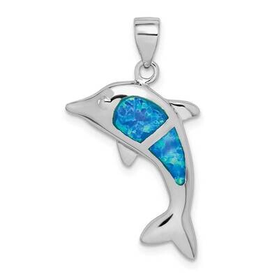 Created Blue Opal Dolphin Pendant Sterling Silver Rhodium-plated QP5231, MPN: QP5231, 886774024073