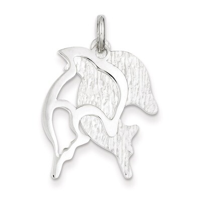Sterling Silver Polished and Textured Dolphin Pendant QC7664