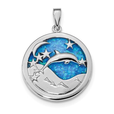 Blue Inlay Created Opal Dolphins Pendant Sterling Silver Rhodium-plated QP4868, MPN: QP4868, 886774…