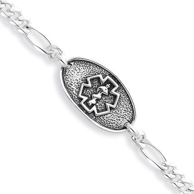 8 Inch Polished Medical Bracelet Antiqued Sterling Silver XSM157-8, MPN: XSM157-8, 883957550558