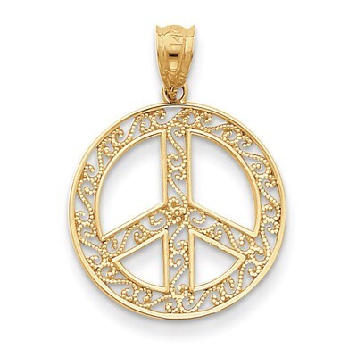 Filigree Peace Sign Pendant 14k Gold K4105, MPN: K4105, 883957587325