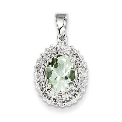 Green Quartz &amp; Diamond Pendant Sterling Silver Rhodium QDX455, MPN: QDX455, 883957459622