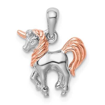 Rose Gold-plated 3D Unicorn Pendant Sterling Silver Rhodium-plated QC9645, MPN: QC9645, 886774098838