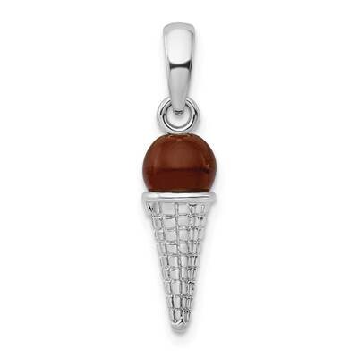 3D Brown Bead Ice Cream Cone Pendant Sterling Silver Polished QC9901, MPN: QC9901, 637218148394