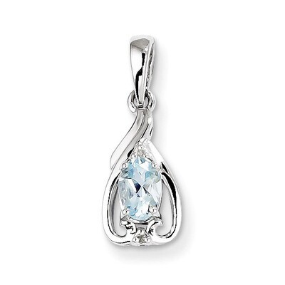 Aquamarine Oval Pendant Sterling Silver Rhodium-plated Diamond QP2982AQ, MPN: QP2982AQ, 883957481296