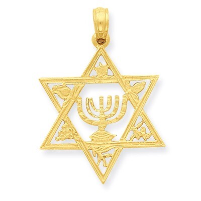 Star of David with Menorah Pendant 14k Gold C4452, MPN: C4452, 637218016242