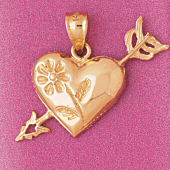 Dazzlers Jewelry Heart Cupid Arrow Pendant Necklace Charm Bracelet in Yellow, White or Rose Gold 39…