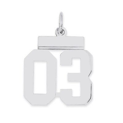 Small Polished Number 03 with Top Sterling Silver QSS03T