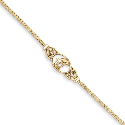 Dolphin Anklet 9 Inch 14k Gold Polished ANK2-9, MPN: ANK2-9, 883957897813