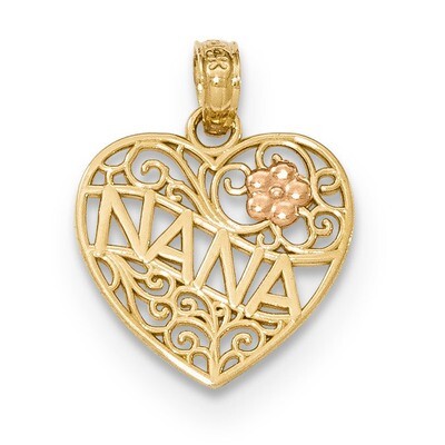 Polished Nana with Flower on Heart Pendant 14k Two-Tone Gold K5206, MPN: K5206, 637218166947