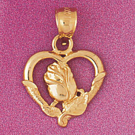 Dazzlers Jewelry Flower in Heart Pendant Necklace Charm Bracelet in Yellow, White or Rose Gold 3821…