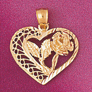 Dazzlers Jewelry Flower in Heart Pendant Necklace Charm Bracelet in Yellow, White or Rose Gold 3750…