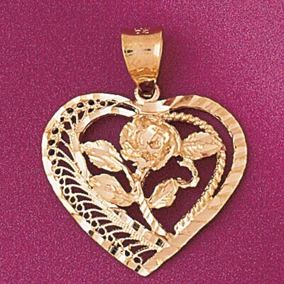 Dazzlers Jewelry Flower in Heart Pendant Necklace Charm Bracelet in Yellow, White or Rose Gold 3749…