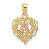 Two-Tone Polished Flower In Fancy Border Heart Pendant 10k Gold 10K4012, MPN: 10K4012,