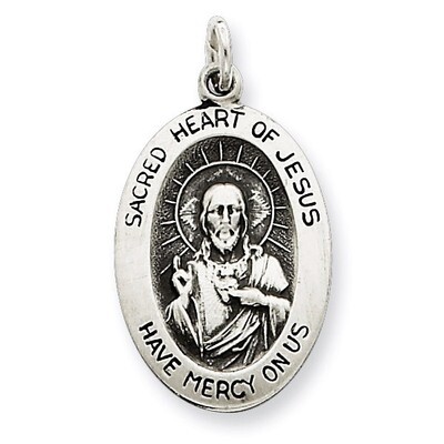 Sacred Heart of Jesus Medal Antiqued Sterling Silver QC5481, MPN: QC5481, 191101182778