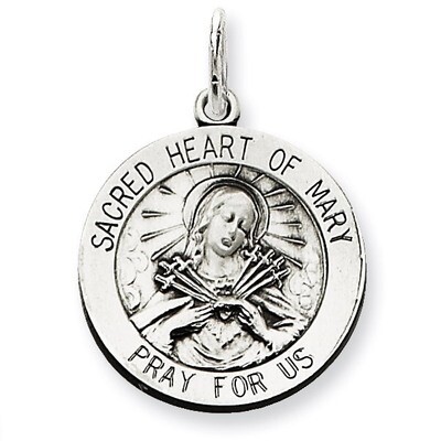 Sacred Heart of Mary Medal Antiqued Sterling Silver QC5586, MPN: QC5586, 191101183324
