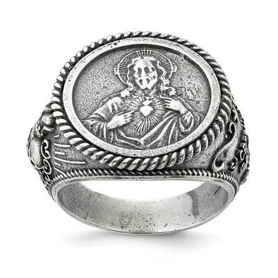 Sacred Heart of Jesus Ring Sterling Silver Antiqued QR6826, MPN: QR6826,