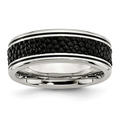 Grooved Genuine Stingray Textured 8mm Ring Stainless Steel Polished SR399 Engravable, MPN: SR399, 8…