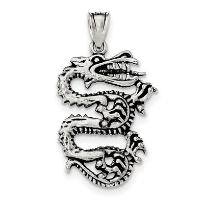 Dragon with Tongue Out Pendant Sterling Silver Antiqued QC8966, MPN: QC8966, 191101363979