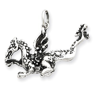 Antiqued Dragon Pendant Sterling Silver QC3933