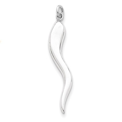 3-Dimensional Large Italian Horn Charm 14k White Gold Solid Polished M2428, MPN: M2428, 883957307411