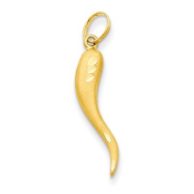 Diamond-cut Italian Horn Charm 14k Gold Solid M2711, MPN: M2711, 886774617183