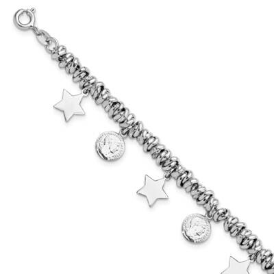 Coin and Star Charm with 1 Inch Extender Bra Sterling Silver Rhodium-Plated Polished QG5889-6.5, MP…