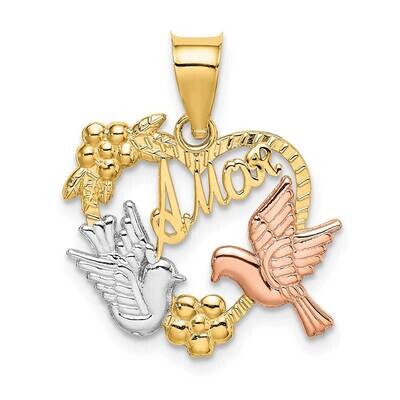 Rhodium Amor In Heart Doves Charm 14k Yellow &amp; Rose Gold K9156, MPN: K9156, 637218055302