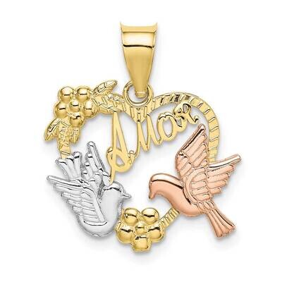 Two-Tone with White Rhodium Amor Heart with Doves Charm 10k Gold 10K9156, MPN: 10K9156,