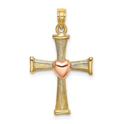 Textured Finish Cross with Heart Charm 14k Two-tone Gold K9079, MPN: K9079, 637218041299