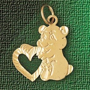Dazzlers Jewelry Teddy Bear With Heart Pendant Necklace Charm Bracelet in Yellow, White or Rose Gol…