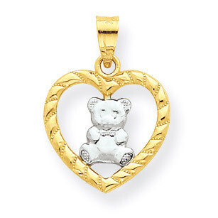 Teddy Bear Heart Charm 10K Gold &amp; Rhodium 10C939, MPN: 10C939, 886774022222