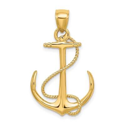 Textured Anchor with Rope Charm 14k Gold 3-D Polished K7854, MPN: K7854, 637218179282