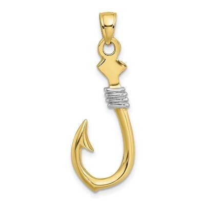 Rhodium 3-D Fish Hook Rope Charm 10k Gold 10K9032, MPN: 10K9032,
