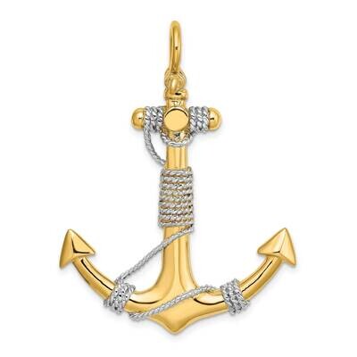 Large Anchor with White Wrapped Rope Charm 14k Gold 3-D K9254, MPN: K9254, 63721808843