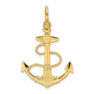 Anchor with Rope Shackle Bail Charm 14k Gold 3-D Textured K7998, MPN: K7998, 637218185580
