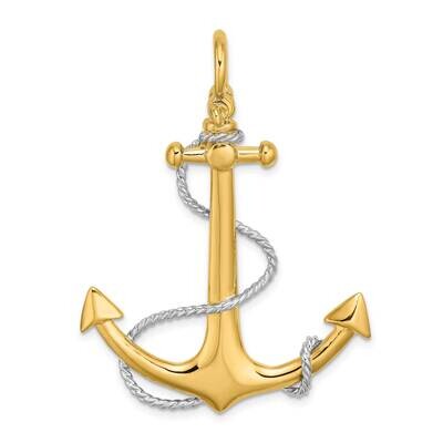 3-D Large Anchor with Rope Shackle Bail Charm 14k Gold Rhodium K9251, MPN: K9251, 637218088430