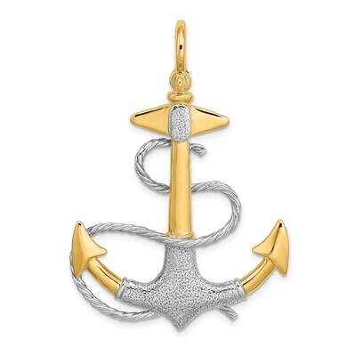 3-D Anchor with White Rope Shackle Bail Charm 14k Gold Rhodium K9248, MPN: K9248, 637218088409