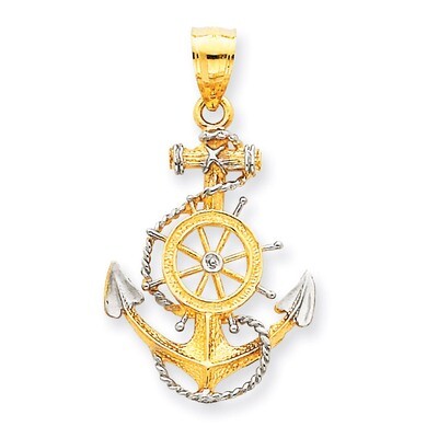 14k Gold&amp; Rhodium Anchor with Rope Pendant 14k Gold K3079, MPN: K3079, 637218083770