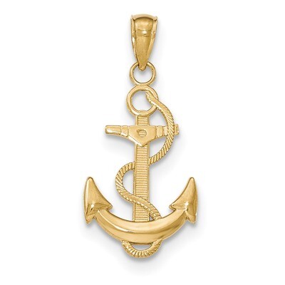 Anchor with Textured Rope 14k Gold Polished K5393, MPN: K5393, 637218011230