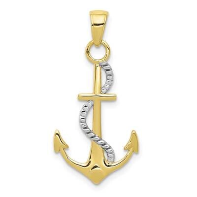 10K with Y Gold Polished Anchor with Rope Pendant 10k Gold with Rhodium 10K5396, MPN: 10K5396,