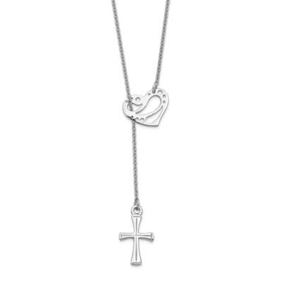 Heart And Cross Necklace Sterling Silver Rhodium-Plated QG5190-18, MPN: QG5190-18, 886774088952