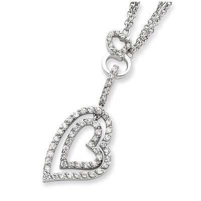 16 Inch Double Heart Diamond Necklace Sterling Silver QG2592-16, MPN: QG2592-16, 191101275838