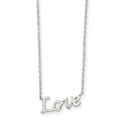 LOVE with CZ Diamond Heart Necklace 18 Inch Sterling Silver Polished QG3726-18, MPN: QG3726-18, 883…
