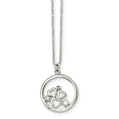 CZ Diamond Heart Necklace 18 Inch Sterling Silver Polished QG4040-18, MPN: QG4040-18, 191101073137
