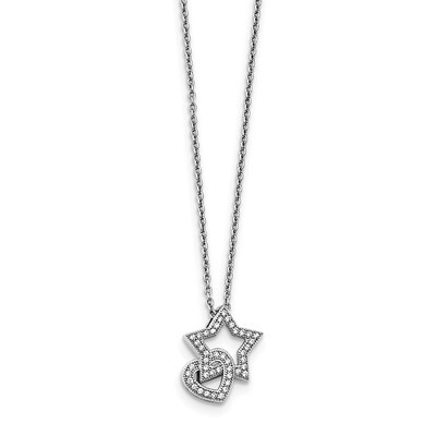 Heart &amp; Star Necklace Sterling Silver CZ QMP1463-18, MPN: QMP1463-18, 191101075728